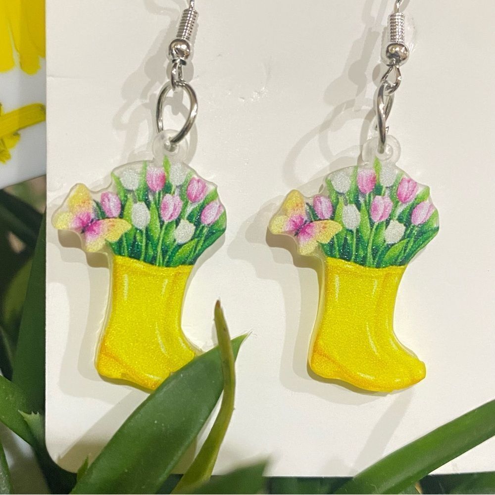 Yellow Boot Flower Earrings